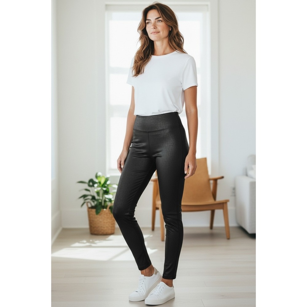SPANX Faux Leather LEGGINGS #2437Q BLACK Size LG‎ CLEAN
